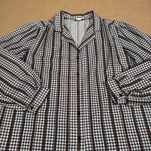 Vintage 70s Rhapsody Houndstooth Blouse Sz 40 Made in USA Brown Retro Disco Top - Picture 4 of 8